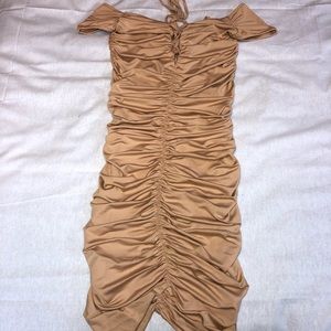 Lace up woman’s off shoulder dress